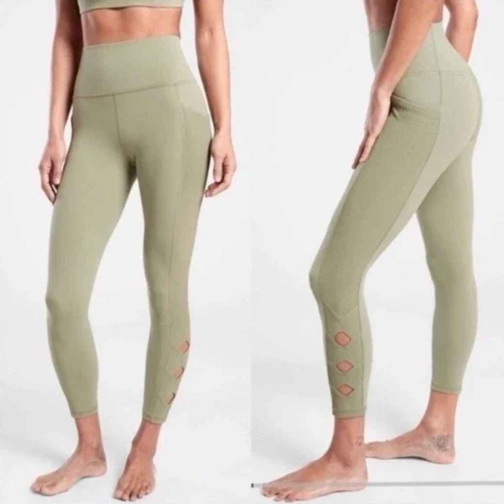 Athleta Salutation Stash Pocket Ii Cutout 7/8 Legging Tight Green {R38}